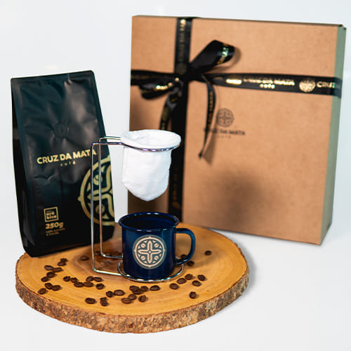 Kit Presente - Café Moído, café em Grãos, Coador e Caixa de Presente